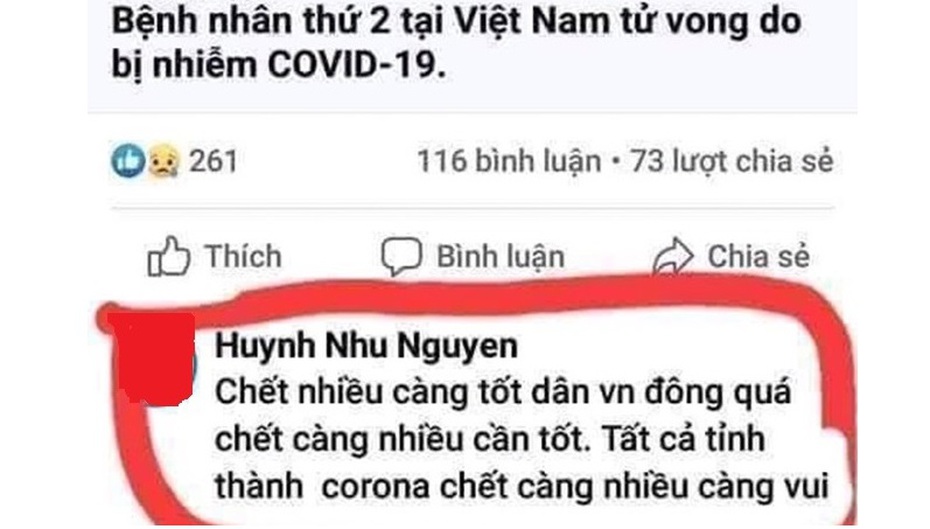 Vợ cũ lấy hình vợ mới lập Facebook bình luận phản cảm liên quan đến COVID-19