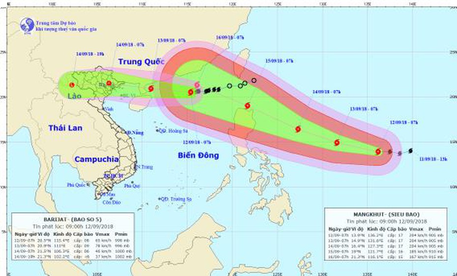 Tin bão mới nhất: Siêu bão Mangkhut “chồng” cơn bão số 5 Barijat hướng về Biển Đông