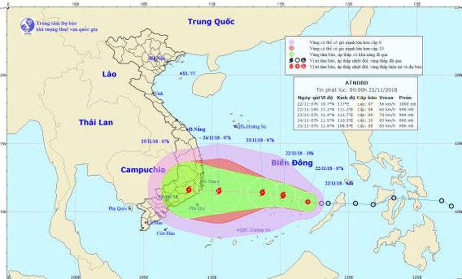 Chiều tối nay (22/11), áp thấp nhiệt đới sẽ mạnh lên thành bão