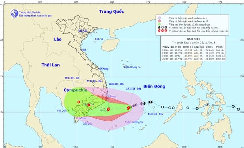 Bão số 9 chuyển hướng, tâm bão đi vào các tỉnh từ Bình Thuận đến Bà Rịa – Vũng Tàu