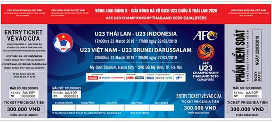 Giá vé xem U23 Việt Nam đá vòng loại châu Á 2020 cao nhất 300.000 đồng