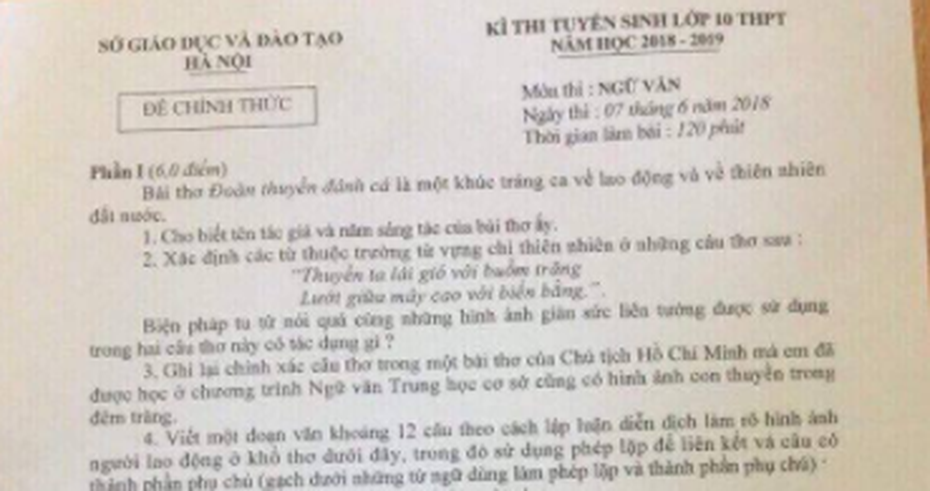 Đề thi, đáp án chính thức môn Ngữ Văn thi vào lớp 10 Hà Nội nhanh và đúng nhất