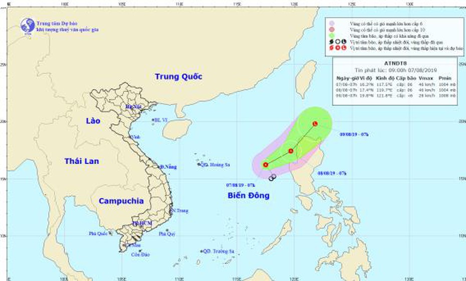 Xuất hiện áp thấp nhiệt đới giật cấp 8 trên Biển Đông