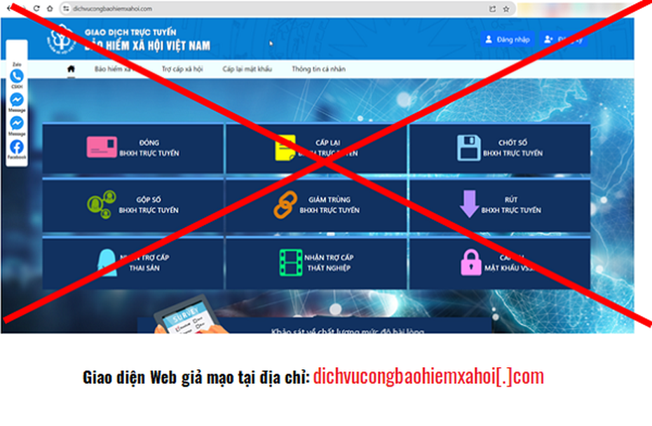Cảnh báo xuất hiện trang web giả mạo BHXH Việt Nam
