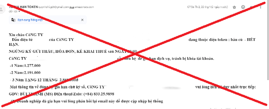 Lộ diện hình thức lừa đảo mới: Thông báo dịch vụ chữ ký số hết hạn