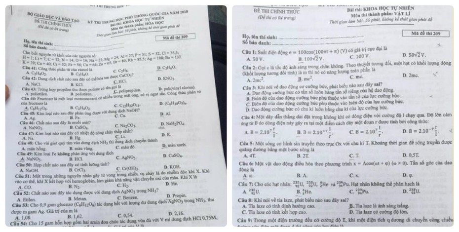 "Lọt" đề thi Vật lý và Hóa học THPT Quốc gia 2018?