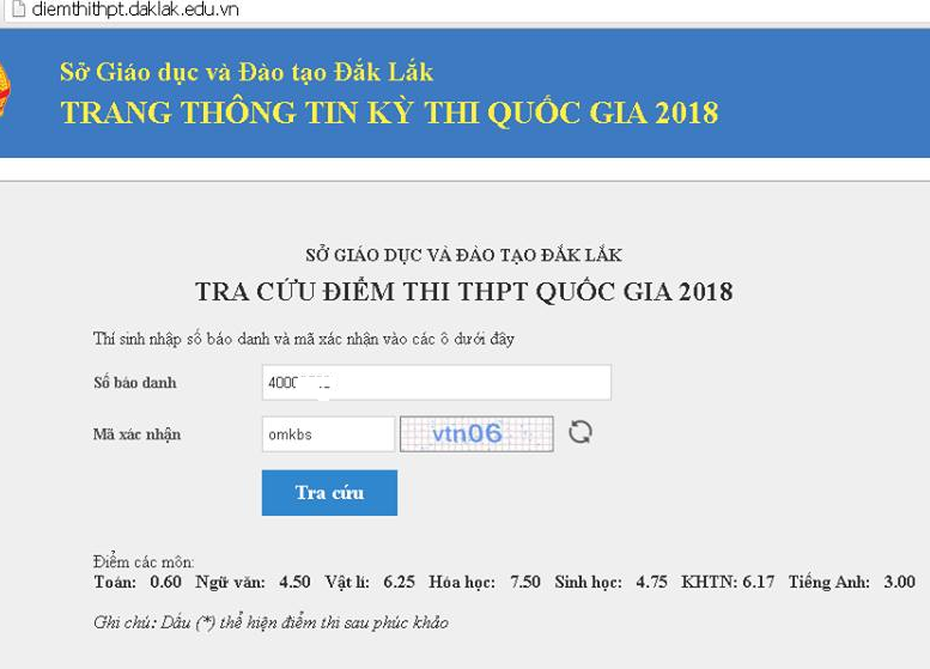 Phúc khảo môn Toán, một thí sinh tại Đắk Lắk tăng từ 0,6 lên 7,2 điểm