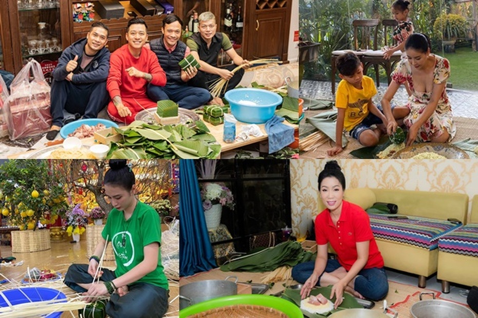 Tuấn Hưng, Hoa hậu Hà Kiều Anh trổ tài gói hàng trăm bánh chưng đón Tết Canh Tý