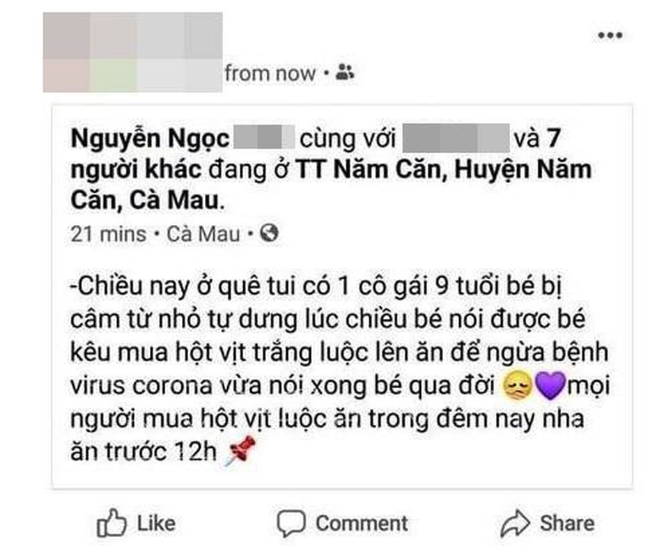 Cà Mau: Phạt người chia sẻ tin “ăn hột vịt ngừa bệnh virus Corona”