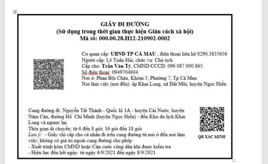 Cà Mau: Ngồi ở nhà bấm điện thoại vẫn có giấy đi đường bằng mã QR Code