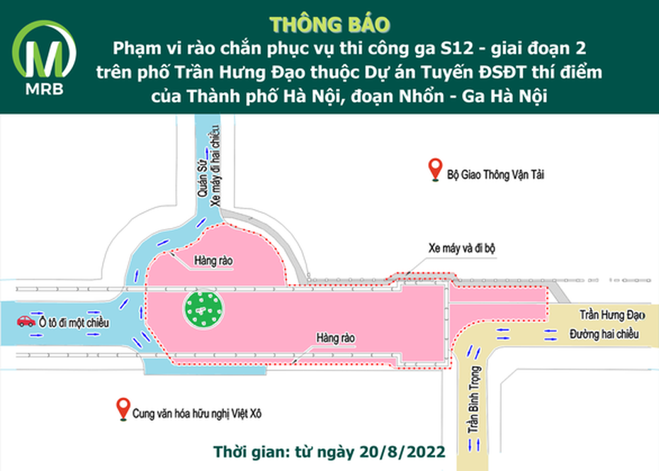 Phân luồng giao thông để thi công ga ngầm S12 Nhổn - ga Hà Nội