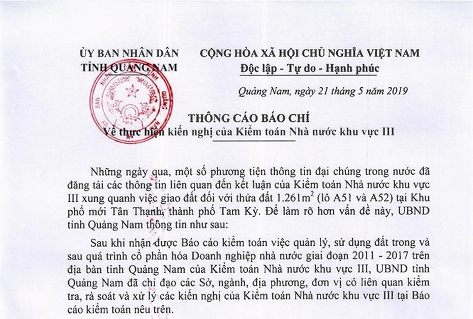 Quảng Nam đề nghị báo chí "không thông tin sâu" vụ 2 lô đất công về tay vợ nguyên Bí thư tỉnh ủy