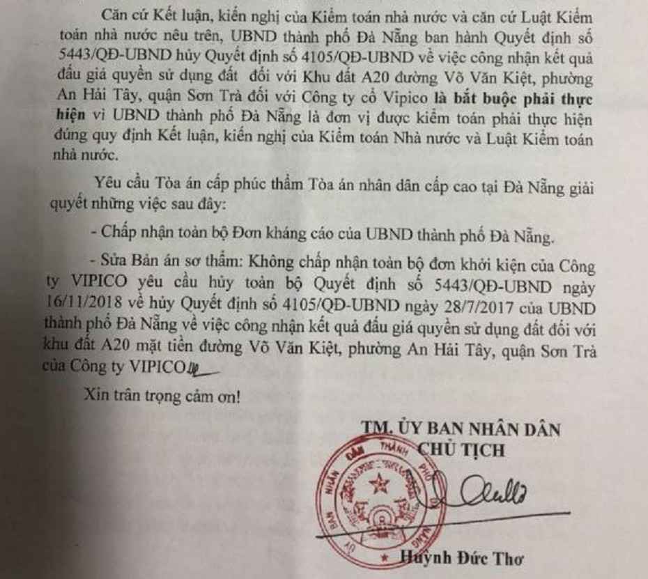 Sau thua kiện, Chủ tịch TP.Đà Nẵng kháng cáo toàn bộ bản án