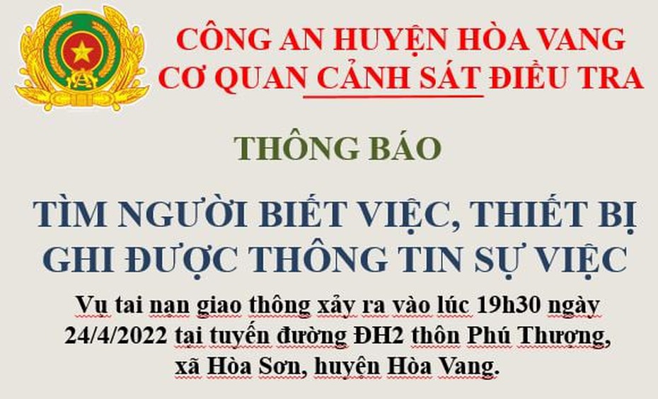 Đà Nẵng: Truy tìm phương tiện gây tai nạn chết người rồi bỏ chạy