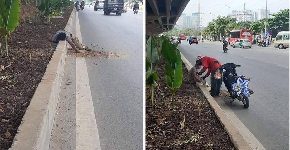 Dậy sóng mạng: Tài xế xe ôm chăm sóc người đàn ông đói lả bên đường gây xúc động