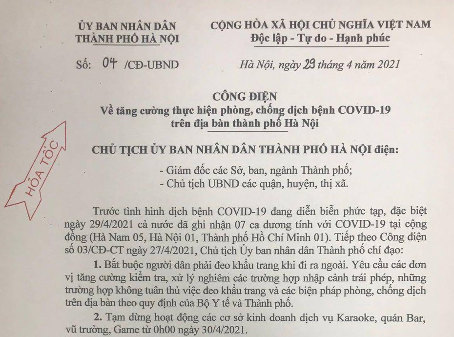 Ghi nhận 1 ca COVID-19 trong cộng đồng, Hà Nội ra công điện khẩn