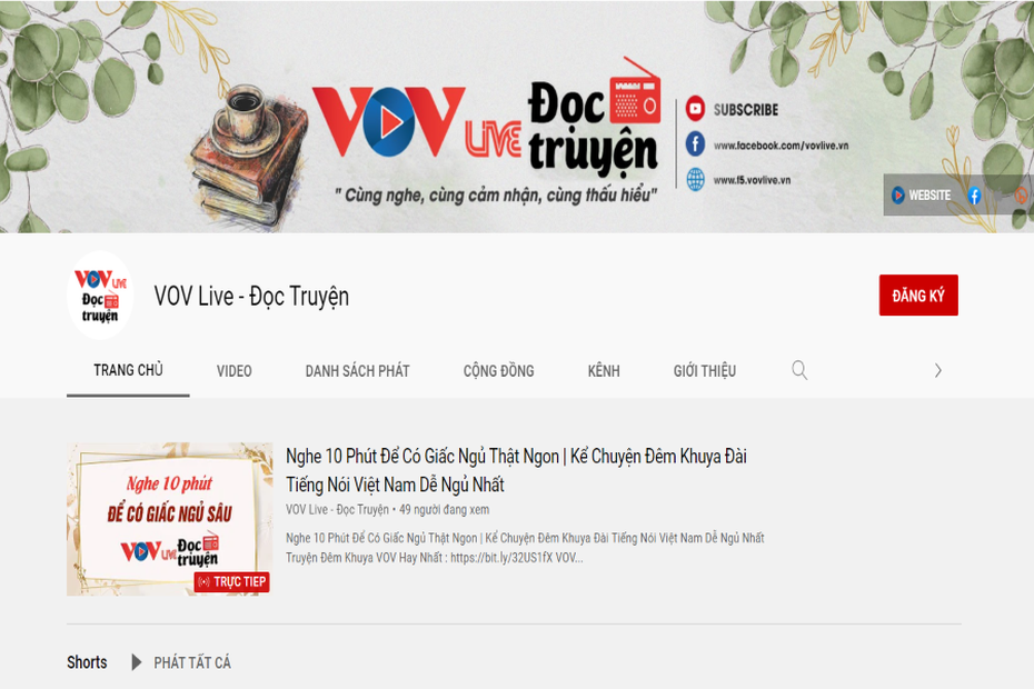 Vượt 100.000 lượt theo dõi, kênh YouTube VOV Live – Đọc truyện giành nút Bạc