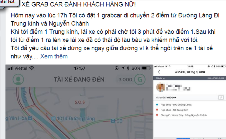 Nữ hành khách tố bị tài xế Grab hành hung gây xôn xao