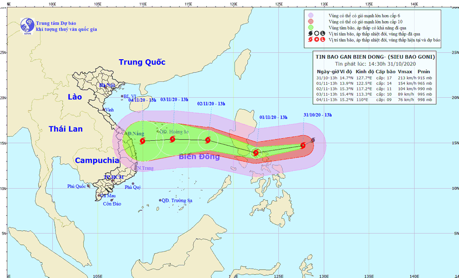 Siêu bão Goni với sức gió cấp 17 đang di chuyển vào Biển Đông