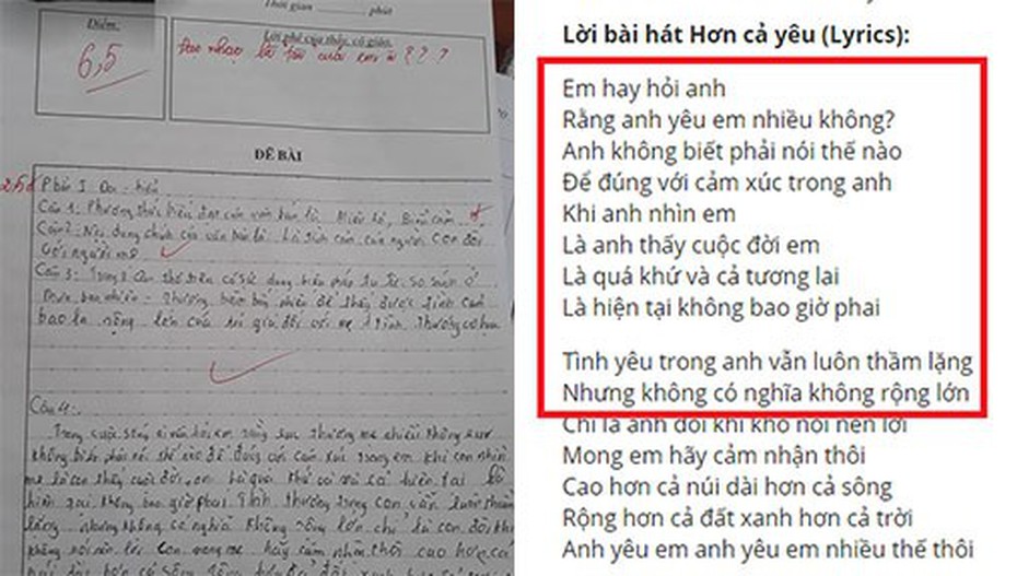 Chép lời nhạc vào bài văn, cô giáo phê 1 câu khiến nam sinh giật mình