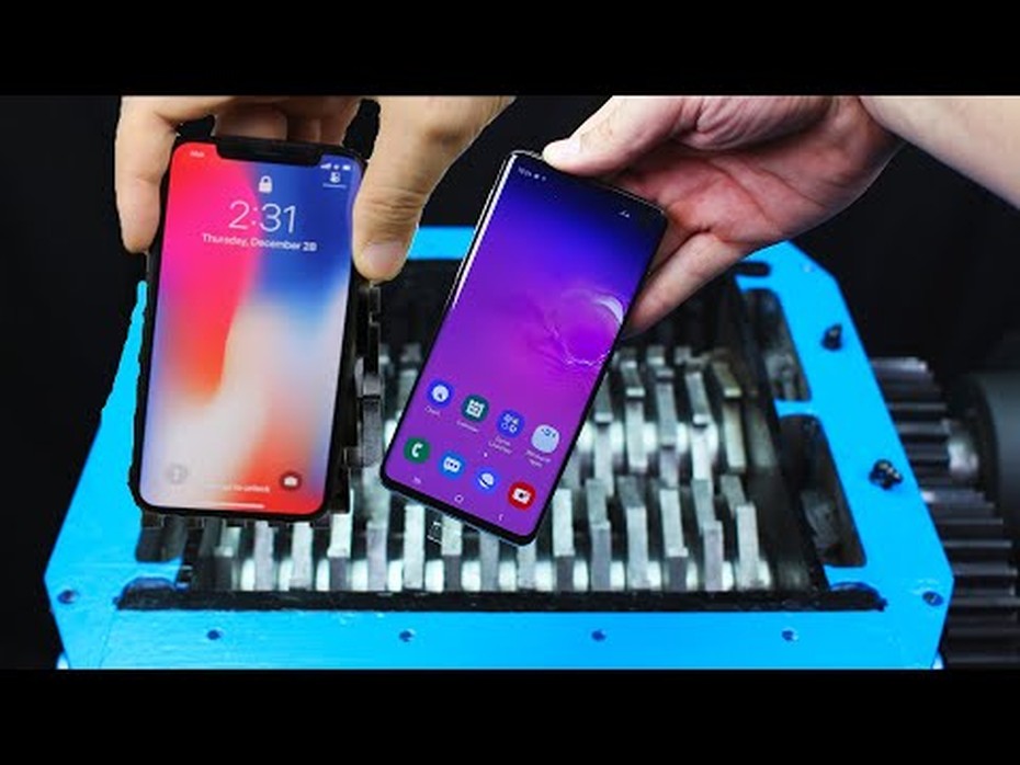 Clip: Dùng máy nghiền, nghiền nát điện thoại Apple và Samsung