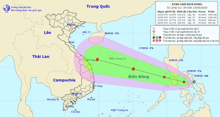 Dự báo thời tiết ngày 16/9/2020: Áp thấp nhiệt đới đổ bộ vào Biển Đông và mạnh lên thành bão