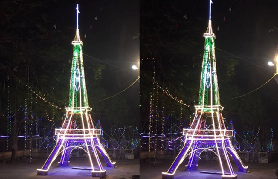 Cận cảnh tháp Eiffel bằng tre cao 22m chào đón Giáng sinh 2018