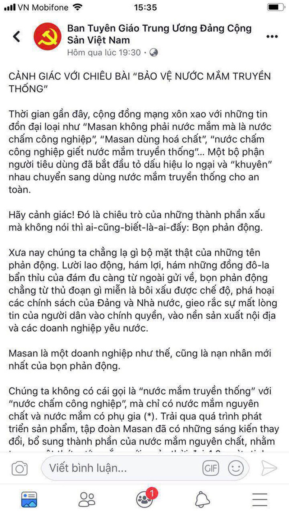 Vụ dự thảo nước mắm: Cảnh giác Facebook giả mạo Ban Tuyên giáo trung ương