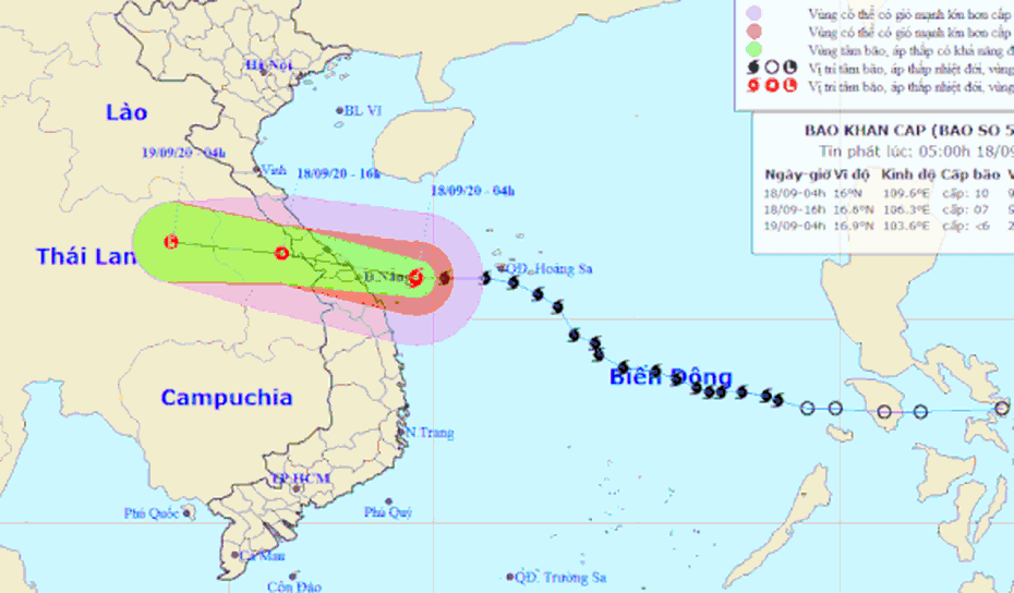 Bão số 5 đổ bộ đất liền khu vực Trung Bộ với sức gió giật cấp 12