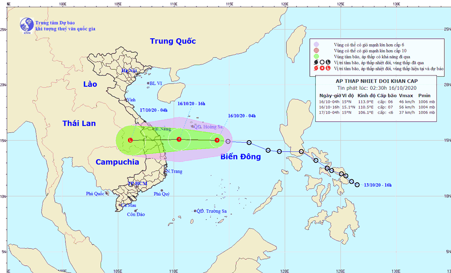 Áp thấp nhiệt đới đang hướng về Đà Nẵng - Khánh Hòa