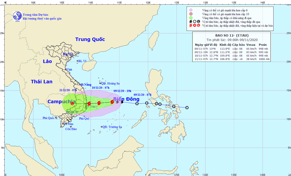 Bão số 12 đang mạnh lên, hướng vào Phú Yên đến Bình Thuận