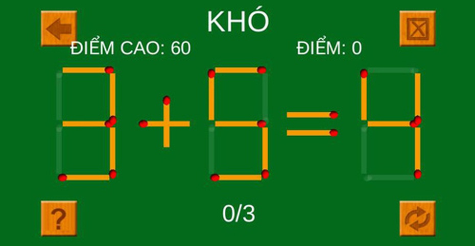 Thử thách di chuyển que diêm, biến phép tính sai thành đúng