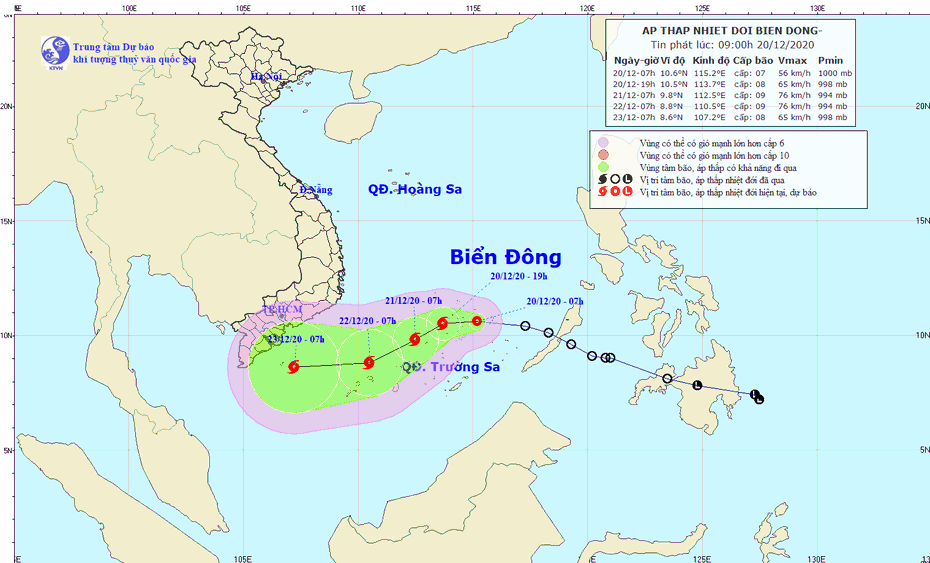 Áp thấp nhiệt đới trên Biển Đông có diễn biến khá phức tạp