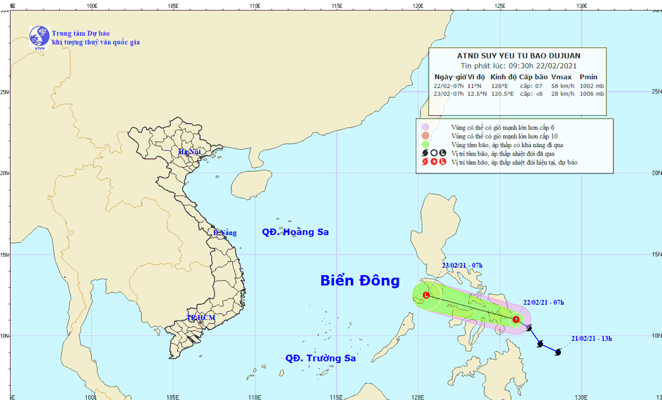 Bão Dujuan suy yếu thành áp thấp, khu vực Biển Đông gió mạnh cấp 8