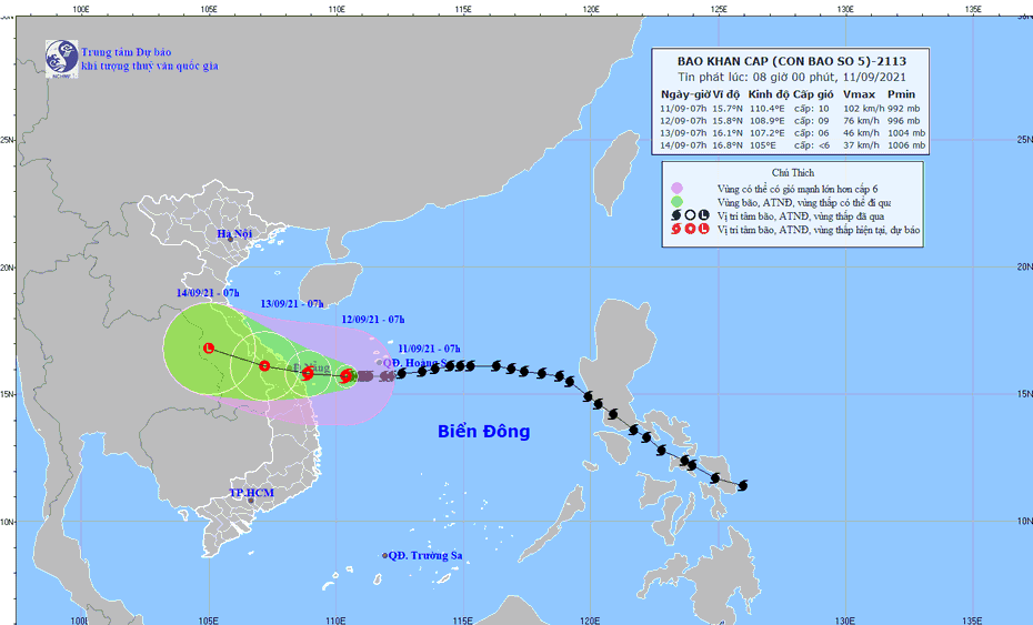 Bão số 5 giật cấp 12 hướng thẳng vào miền Trung