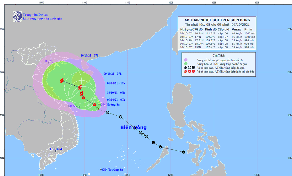 Áp thấp nhiệt đới đang tiến về vùng biển Quảng Trị đến Quảng Ngãi
