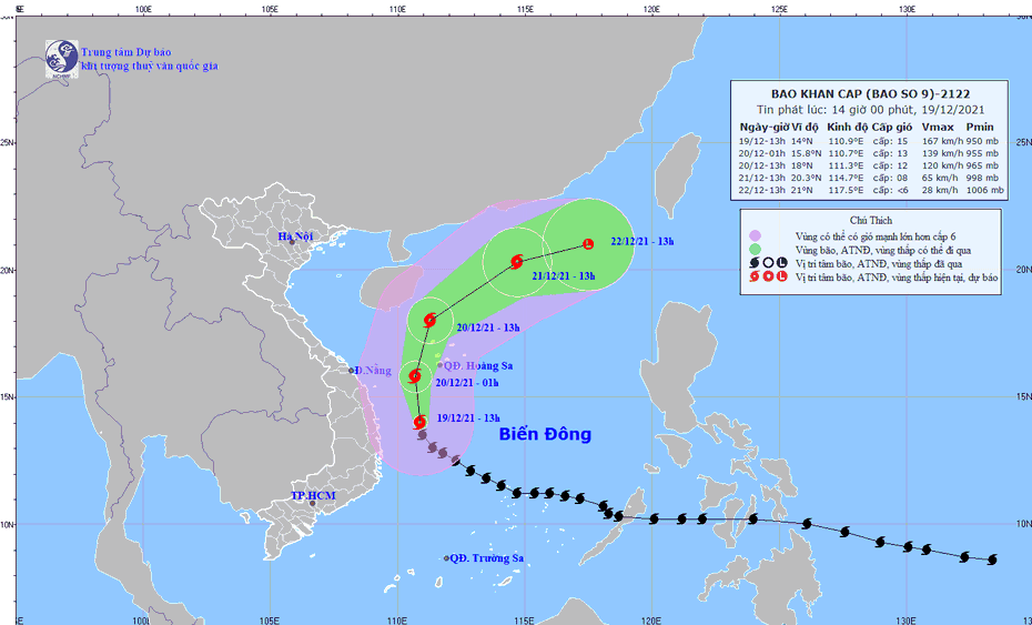 Bão số 9 rất mạnh, cách đất liền Bình Định-Phú Yên khoảng 200km