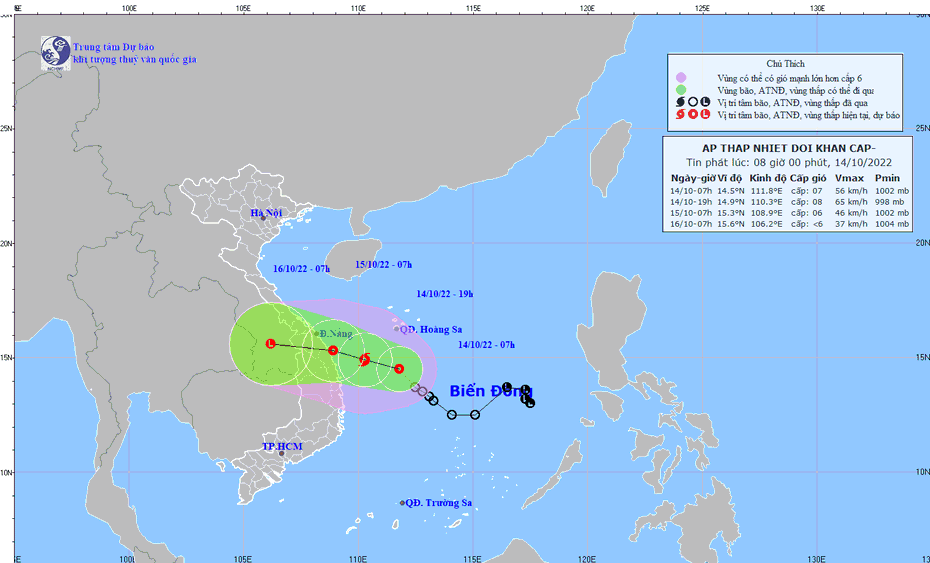 Áp thấp nhiệt đới sức gió rất mạnh cách Đà Nẵng - Quảng Nam hơn 300km