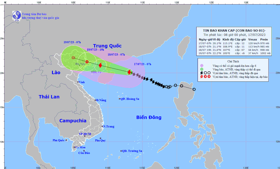 Bão số 1 giật cấp 14 đang di chuyển nhanh hướng về Quảng Ninh, Hải Phòng