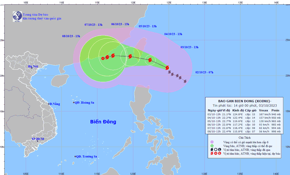 Bão Koinu cường độ rất mạnh, đang hướng vào Biển Đông