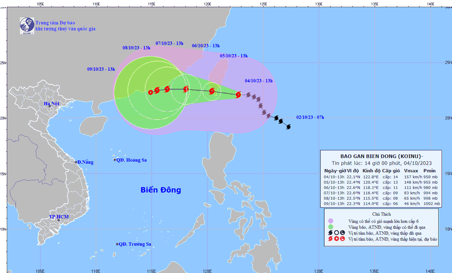 Bão Koinu đổi hướng, di chuyển nhanh hướng áp sát Biển Đông