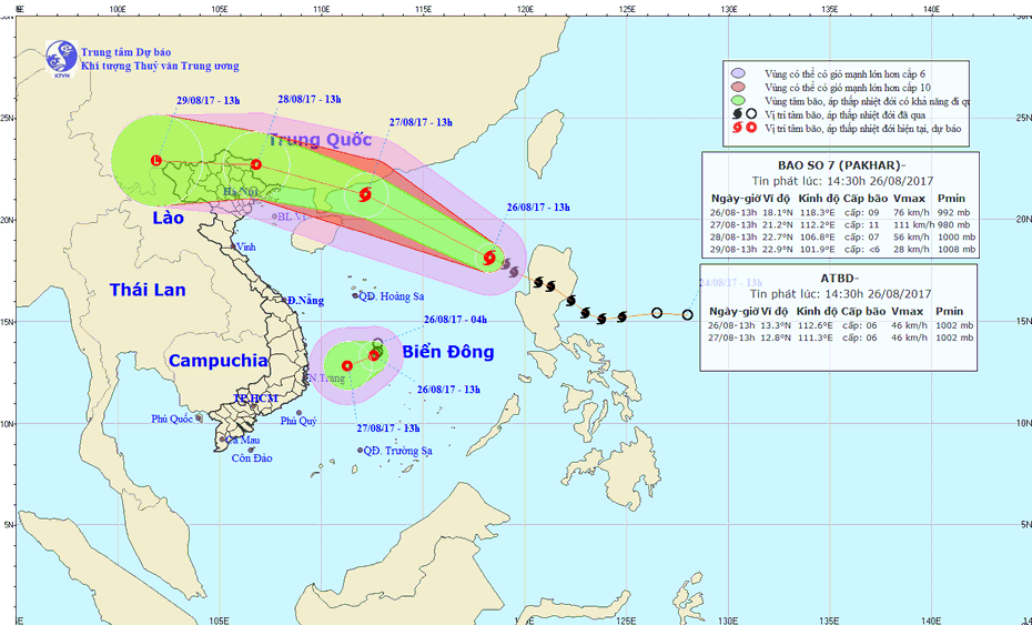 Bão số 7 và áp thấp nhiệt đới đang vần vũ ở Biển Đông