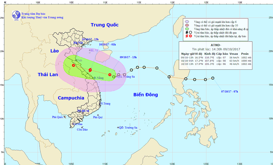 Đêm nay, bão vần vũ ở vùng biển Hà Tĩnh đến Quảng Trị