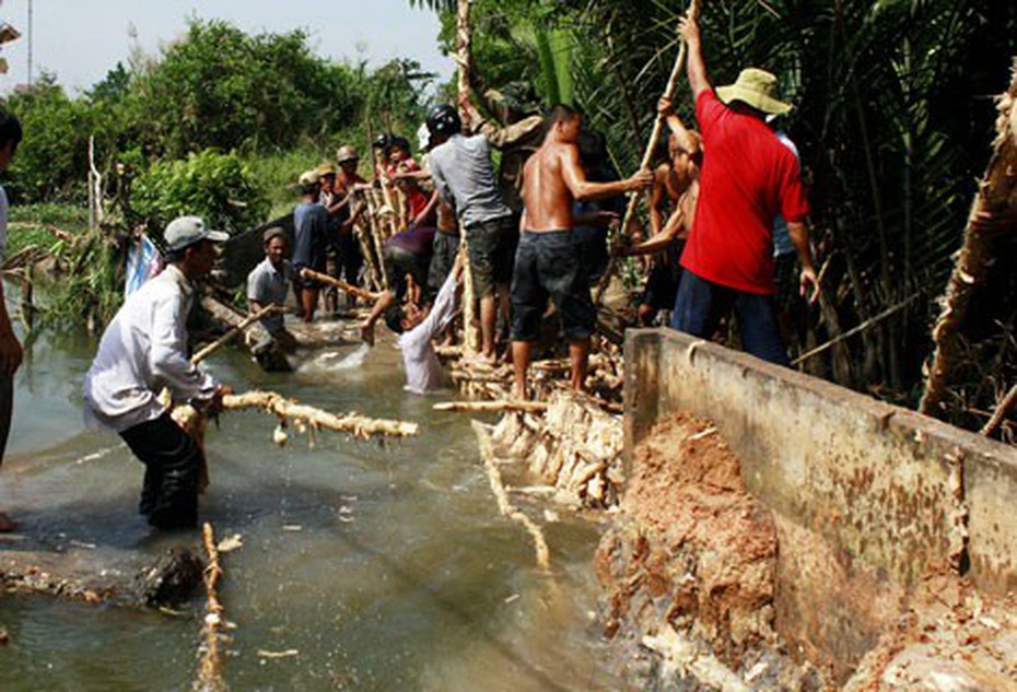 Gia cố đê bao ứng phó áp thấp nhiệt đới