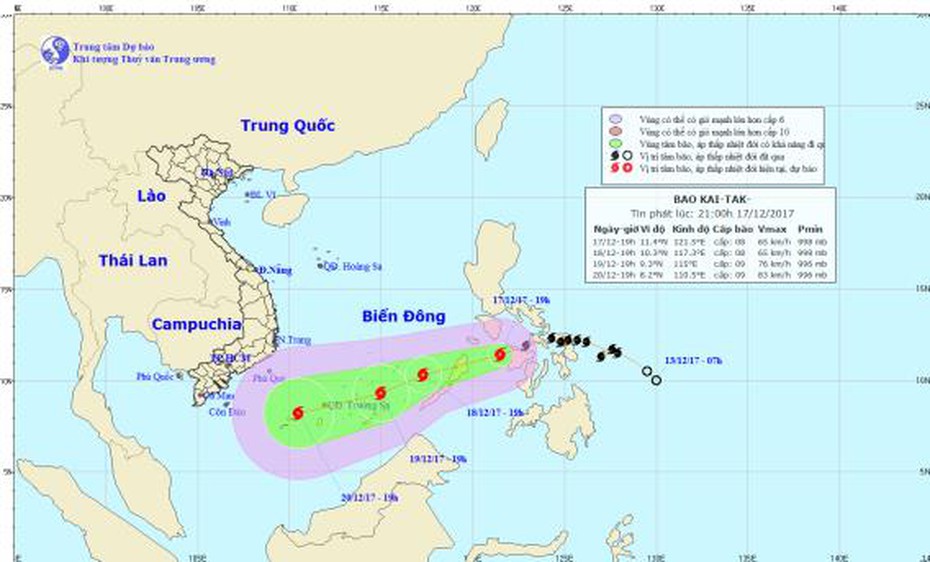 Bão Kai-tak tiến vào Biển Đông và tiếp tục mạnh thêm