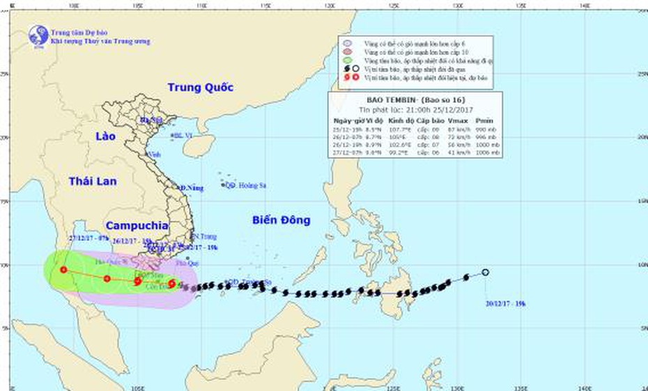 Tin mới cơn bão số 16: Mưa lớn ở Nam Bộ