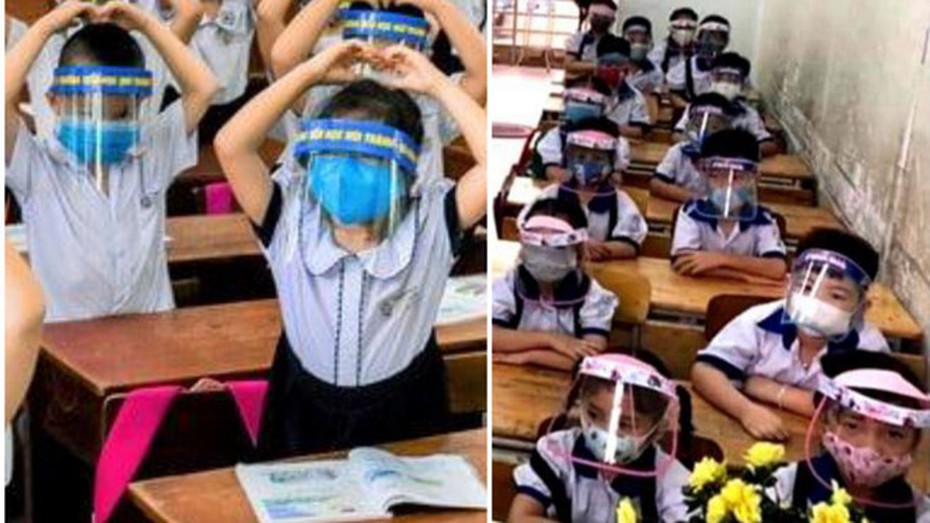 Học sinh đeo mặt nạ che giọt bắn ở trường: Sáng tạo của địa phương, học sinh có chịu nổi?