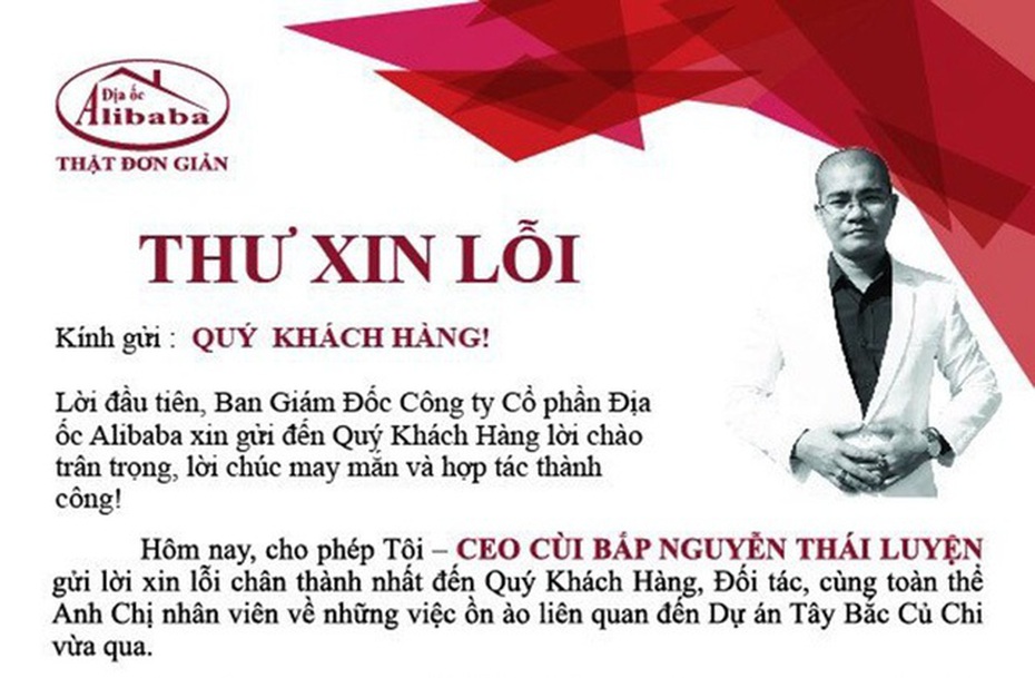 "CEO Cùi Bắp" của Địa ốc Alibaba bất ngờ xin lỗi sau vụ "nhận tiền giữ chỗ"