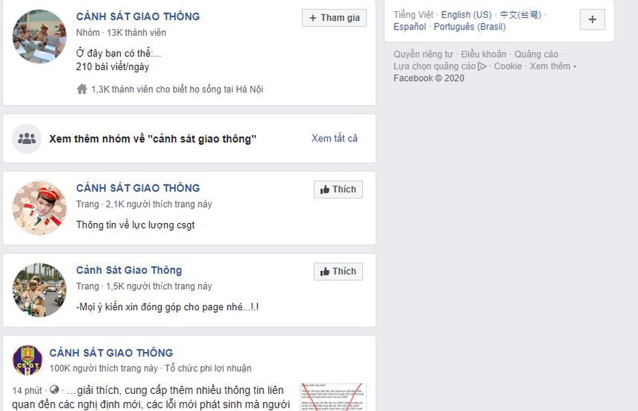 Cảnh báo các trang giả mạo Cục CSGT trên Facebook