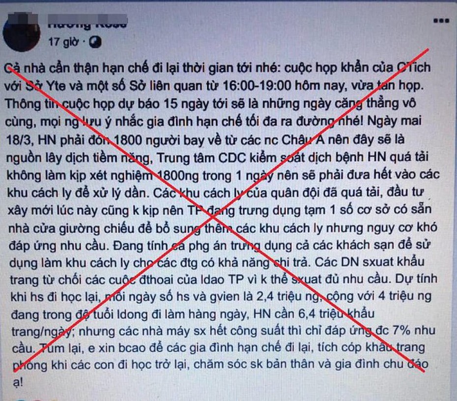 Triệu tập, xử lý 2 đối tượng tung tin “Hà Nội sắp vỡ trận vì Covid-19”